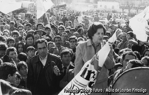 Intervenção de Maria de Lourdes Pintasilgo num comício promovido pela sua candidatura às eleições presidenciais de 1986