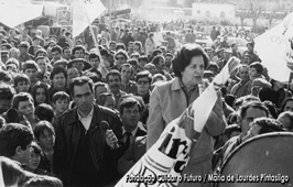 Intervenção de Maria de Lourdes Pintasilgo num comício promovido pela sua candidatura às eleições presidenciais de 1986
