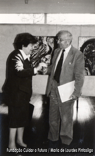 Maria de Lourdes Pintasilgo a conversar com Eduardo Lourenço