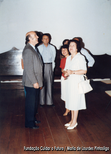 Maria de Lourdes Pintasilgo numa iniciativa promovida pela sua candidatura presidencial durante o período de pré-campanha